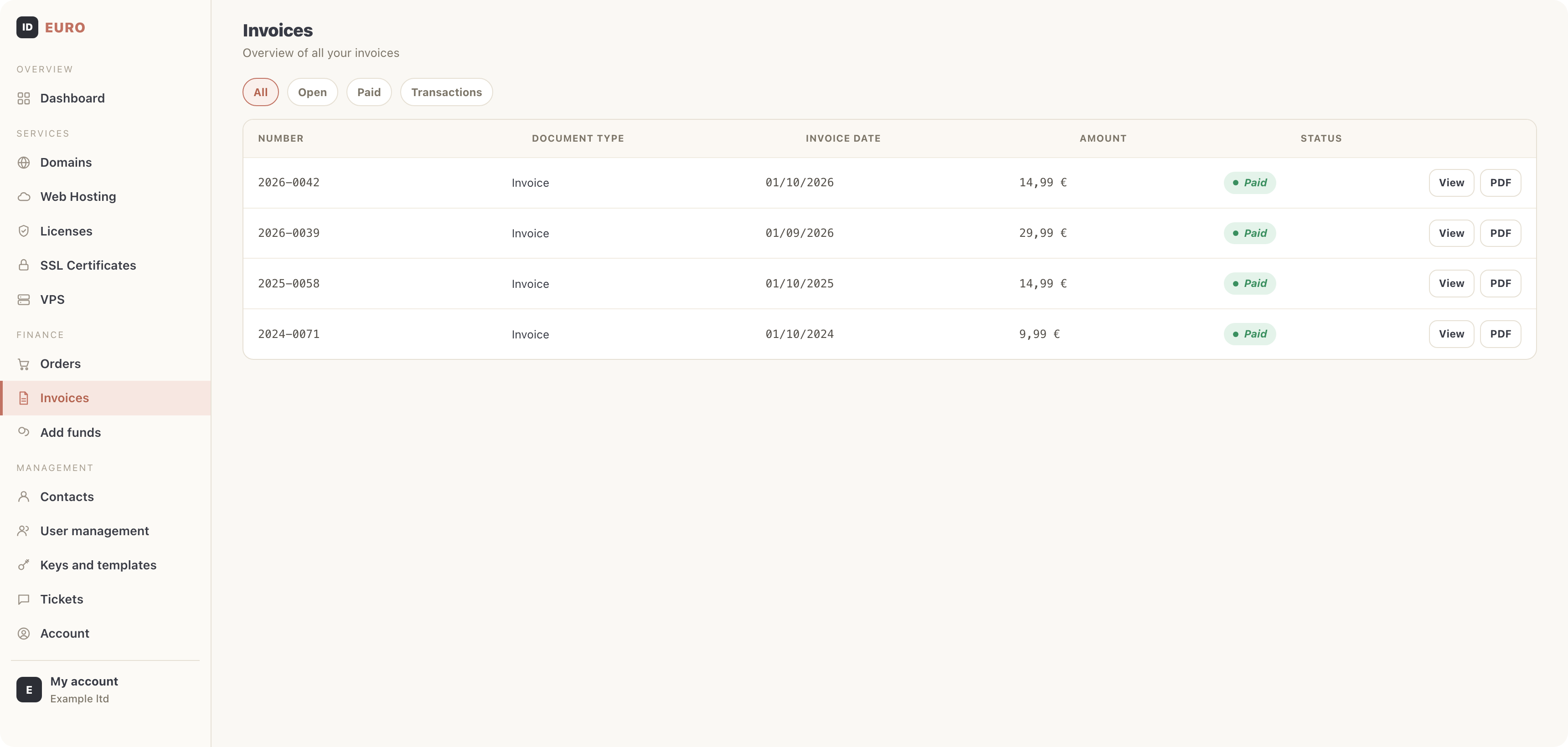 Invoices and renewals